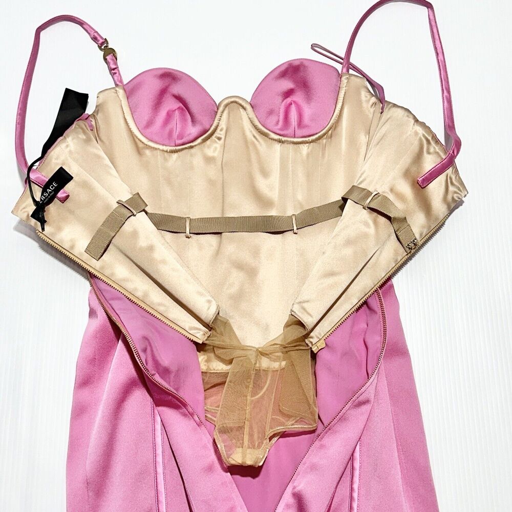 NWT Versace Mini Dress IT 40 US 4 Runway 2022 Medusa Corset Satin Pink $7,395 - Picture 9 of 16